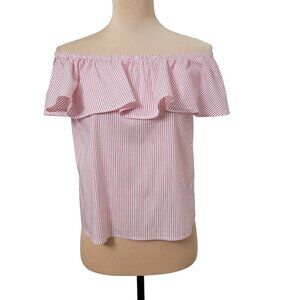 Forever 21 Size M Red & White Striped Layered Bardot Top, Gently Used Condition